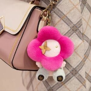 Monogram Flower Bag or Purse Plushy Keychain or Charm - Dark Pink Face
